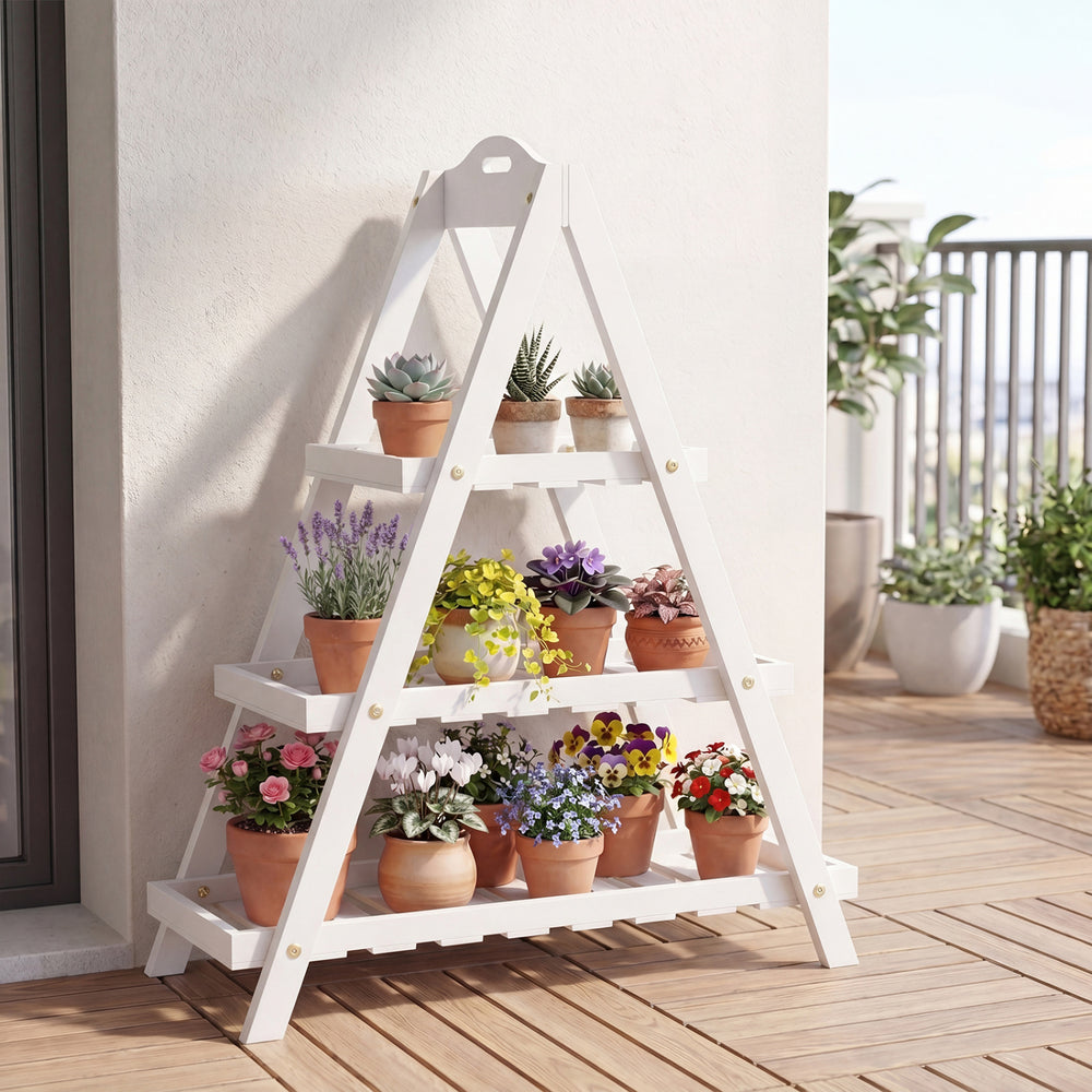 3-Tier Plant Stand Flower Pot Display Shelf-White - Gallery View 1 of 9
