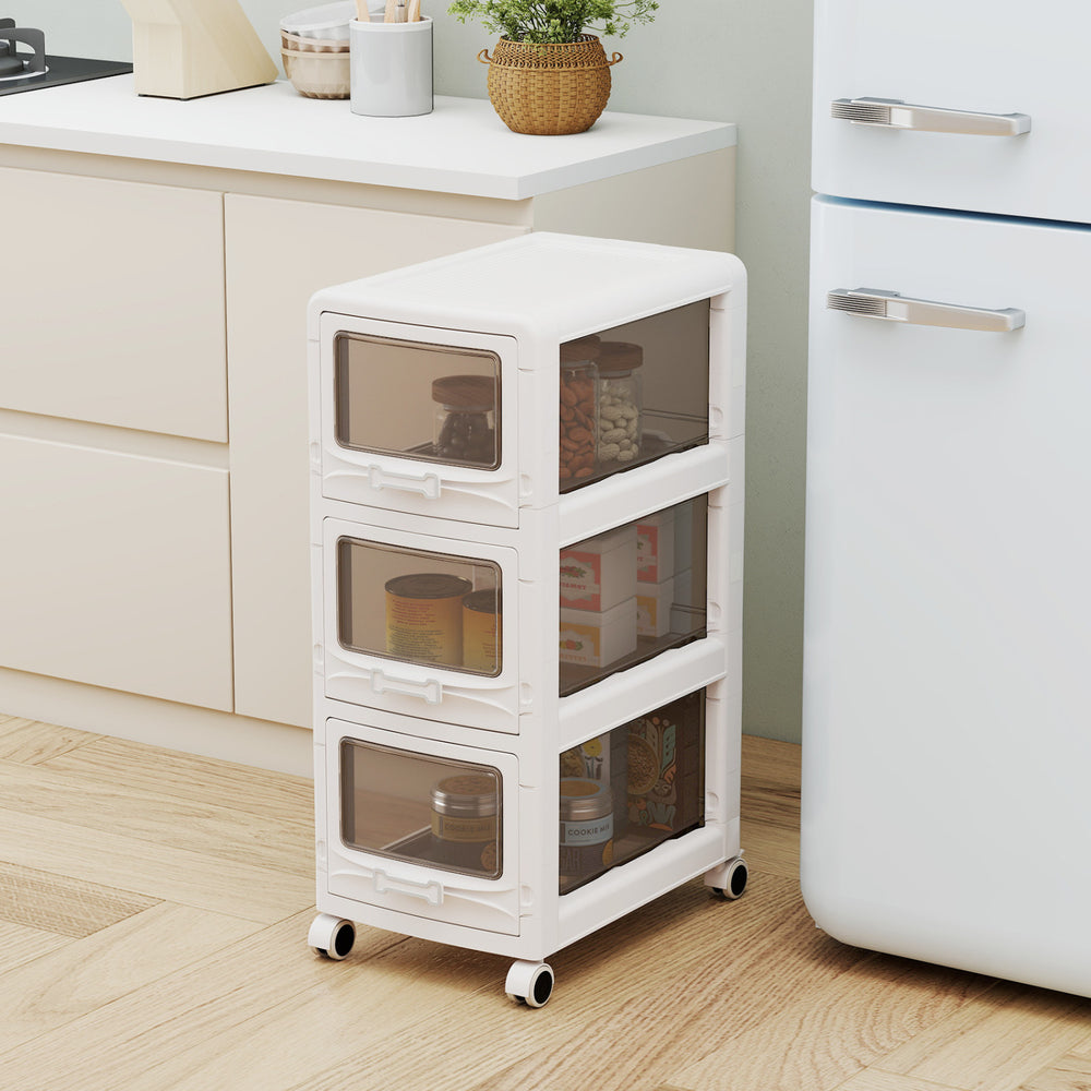 3-Tier Plastic Drawer Storage Organizer Rolling Cart with 3/4/5 Drawers and Lockable Wheels - Gallery View 1 of 10