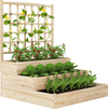 3-tier raised garden bed with lattice trellis, made of fir wood, ideal for various plants and proper drainage.