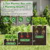 3-tier raised garden bed with lattice trellis, featuring varying depths for vegetables, flowers, and herbs.