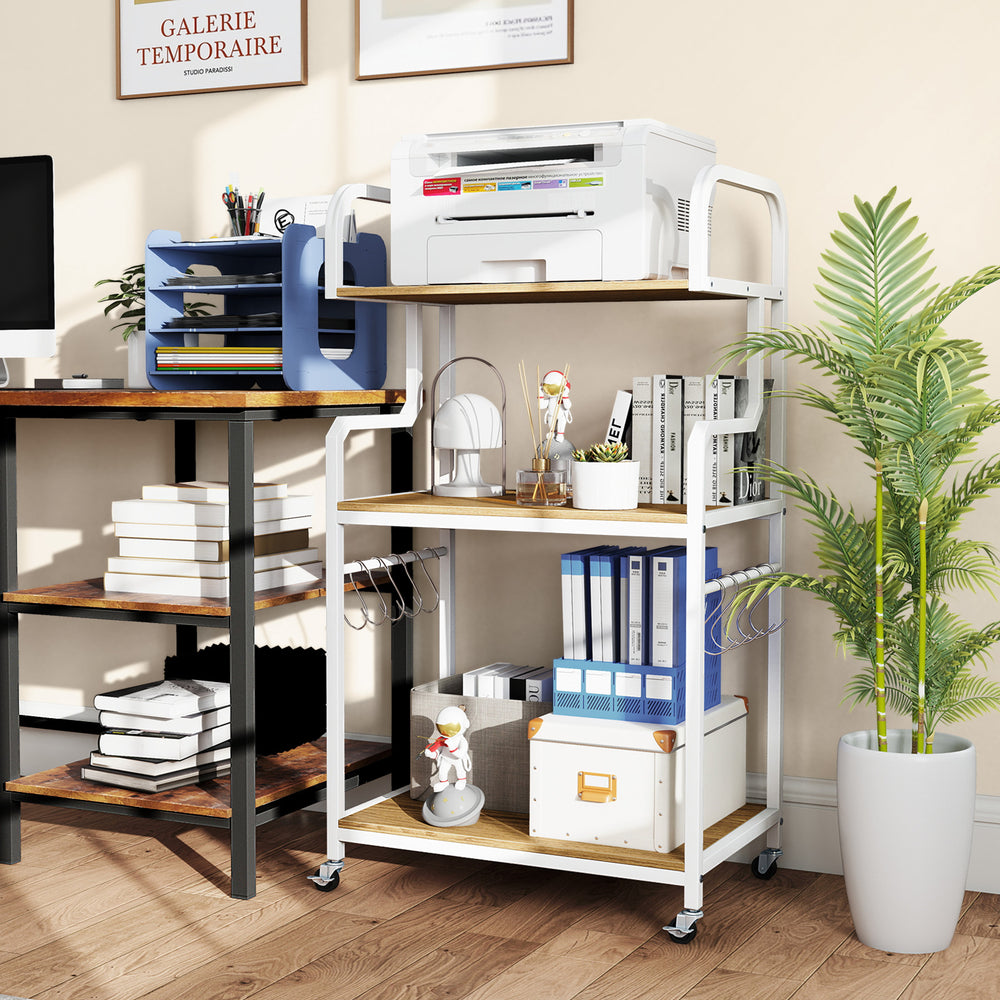 3-Tier Rolling Printer Stand Home Office Large Printer Cart with Storage Shelves-Natural - Gallery View 1 of 10