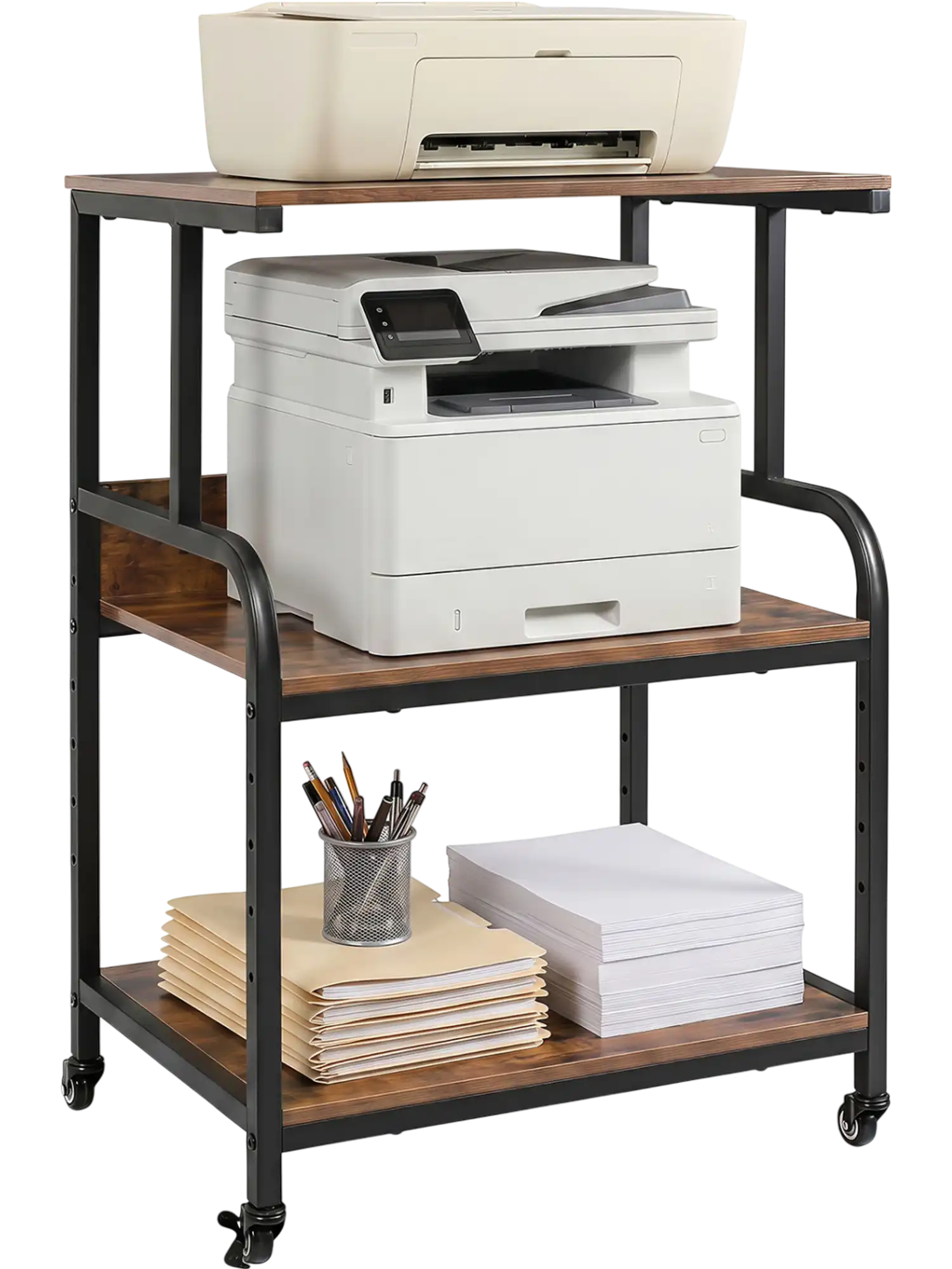 Costway 3-Tier Rolling Printer Stand Adjustable Shelf Lockable Wheels 12243825 New