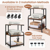 3-tier rolling printer stand in rustic brown with adjustable shelf, lockable wheels, and sturdy metal frame for office use.