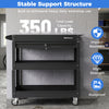 3-tier black rolling tool cart with lockable drawer, impact-resistant design, and 350 lbs capacity for garage and workshop use.