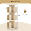 3-tier rotating bookshelf in natural finish with dividers, 360° swivel, and anti-falling baffles for organized storage.