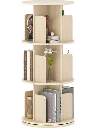 Costway 3-Tier Rotating Bookshelf with Dividers and Anti-Falling Baffles 38046648 New