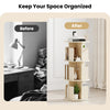 360° rotating natural 3-tier bookshelf with open shelves and dividers, perfect for displaying books and decorative.