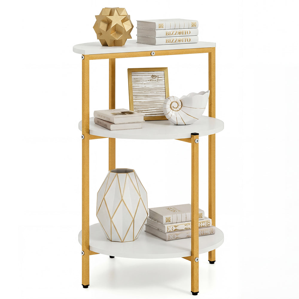 3-tier round end table featuring a white splinter-free surface and gold frame, perfect for stylish organization in.
