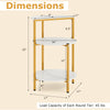 3-tier round end table with white surface and gold metal frame, ideal for small spaces and bedroom organization.
