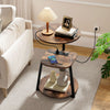 Three-tier round end table with a rustic brown finish and built-in charging station for convenient living room storage.