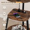 3-tier round end table with a rustic brown finish and built-in charging station for convenient device access.
