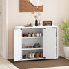 3-tier white shoe cabinet with doors and adjustable shelves, ideal for entryway storage and organization.