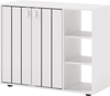 3-tier white shoe cabinet with doors and adjustable open shelves, ideal for entryway storage and organization.