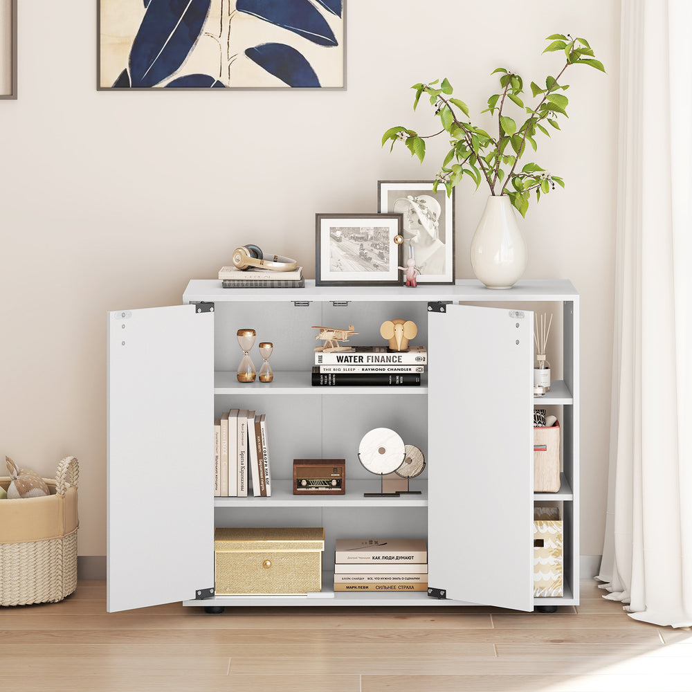 3-tier white shoe cabinet with doors and adjustable shelves, perfect for entryway storage and organization.