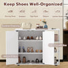3-tier shoe cabinet in white with adjustable shelves, featuring a 2-door design for organized shoe storage in entryway.