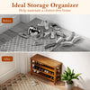 Adjustable 3-tier shoe rack bench in brown with sturdy rubber wood, offering stylish seating and shoe storage solutions.