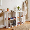 The 3-tier shoe rack in white showcases a modern design, perfect for organizing footwear while enhancing entryway decor.