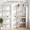 3-tier stackable shoe rack in white with spacious tiers for organizing shoes and maximizing vertical space.