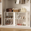 3-tier white shoe rack set of 2 with stackable design, showcasing organized shoes and a clutter-free closet space.