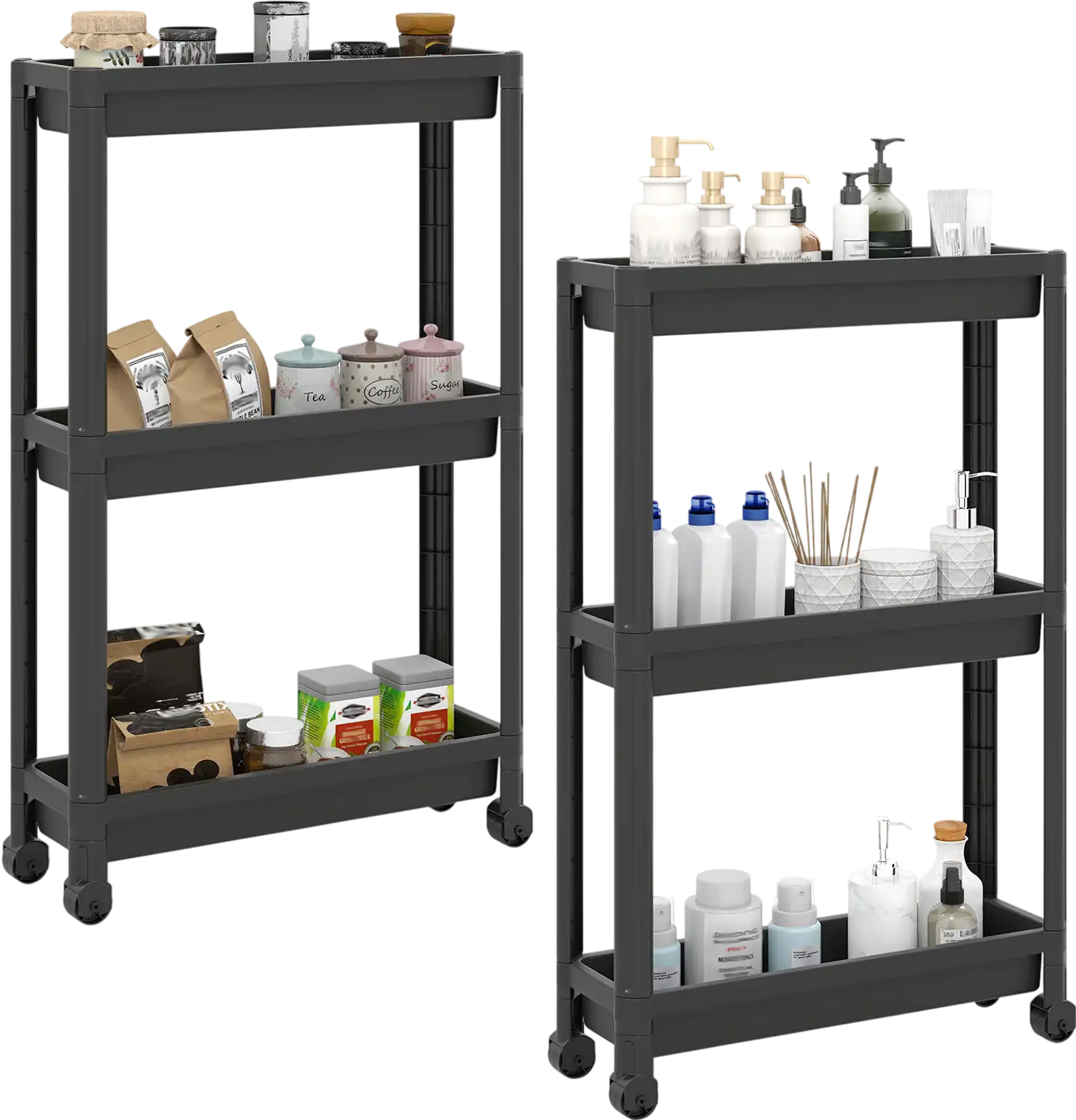Costway 3-Tier Slim Rolling Storage Cart 2-Pack Mobile Organizer with Wheels 38046321 New