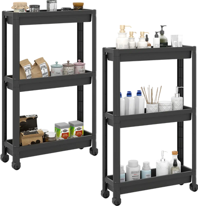 Costway 3-Tier Slim Rolling Storage Cart 2-Pack Mobile Organizer with Wheels 38046321 New