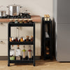 3-tier slim rolling storage cart in black, featuring waterproof material and wheels, ideal for kitchen or bathroom.