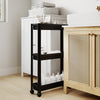 3-tier slim rolling storage cart in black with wheels, ideal for bathroom organization and compact spaces.