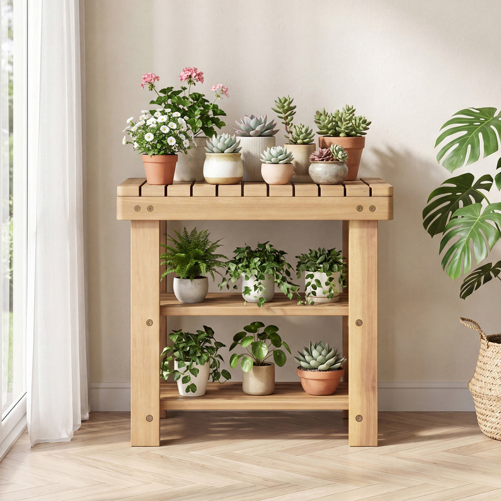 3-Tier Solid Wood Shoe Rack Bench with Slatted Shelves-S - Gallery View 1 of 10