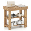 3-tier shoe rack bench with slatted shelves showcasing a compact design, perfect for easy shoe access in small spaces.