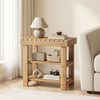 Solid wood 3-tier shoe rack bench with slatted shelves, ideal for entryways and compact living spaces.