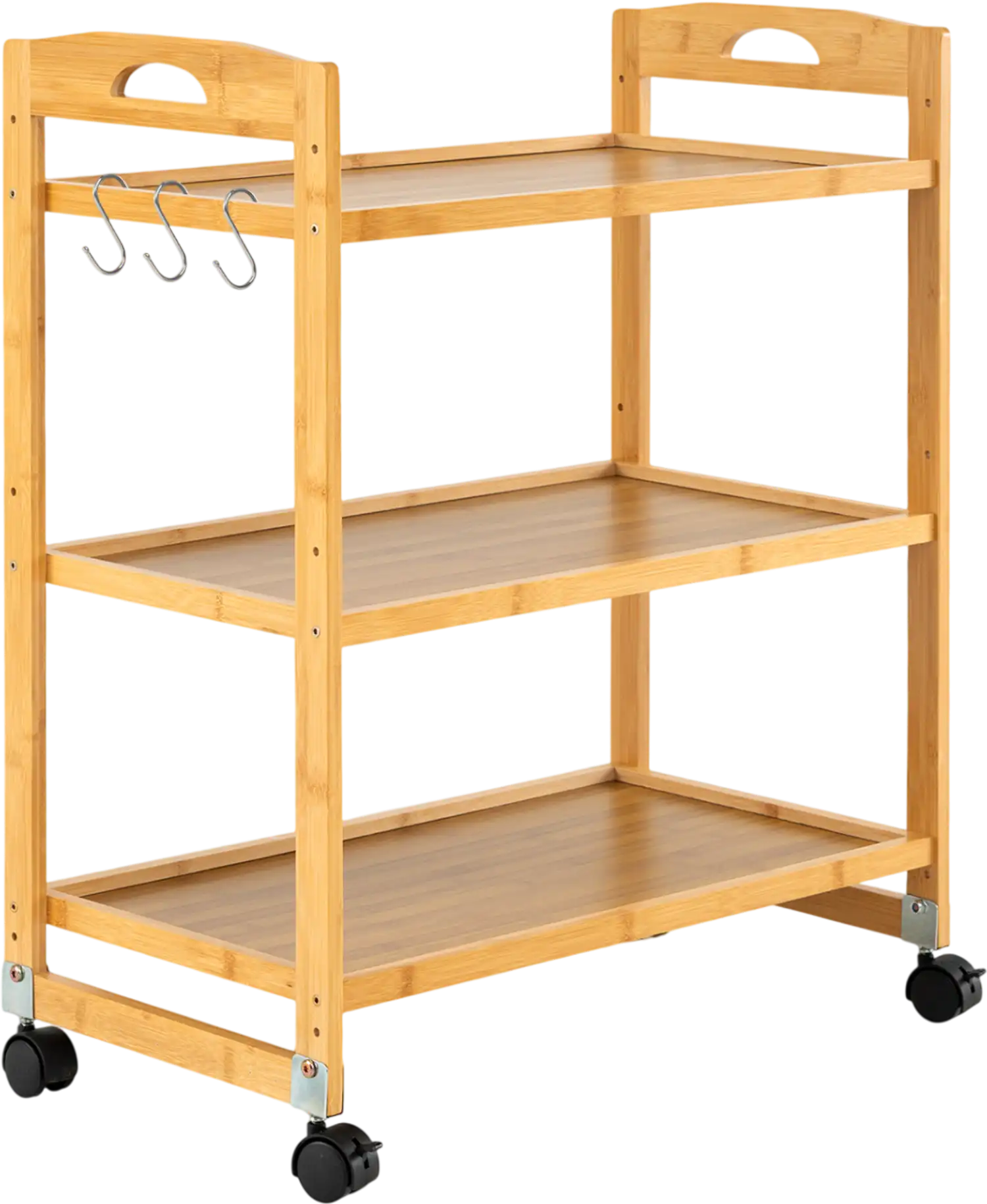 Costway 3-Tier Bamboo Storage Rolling Utility Cart w/ 4 Universal Wheels 14646533 New