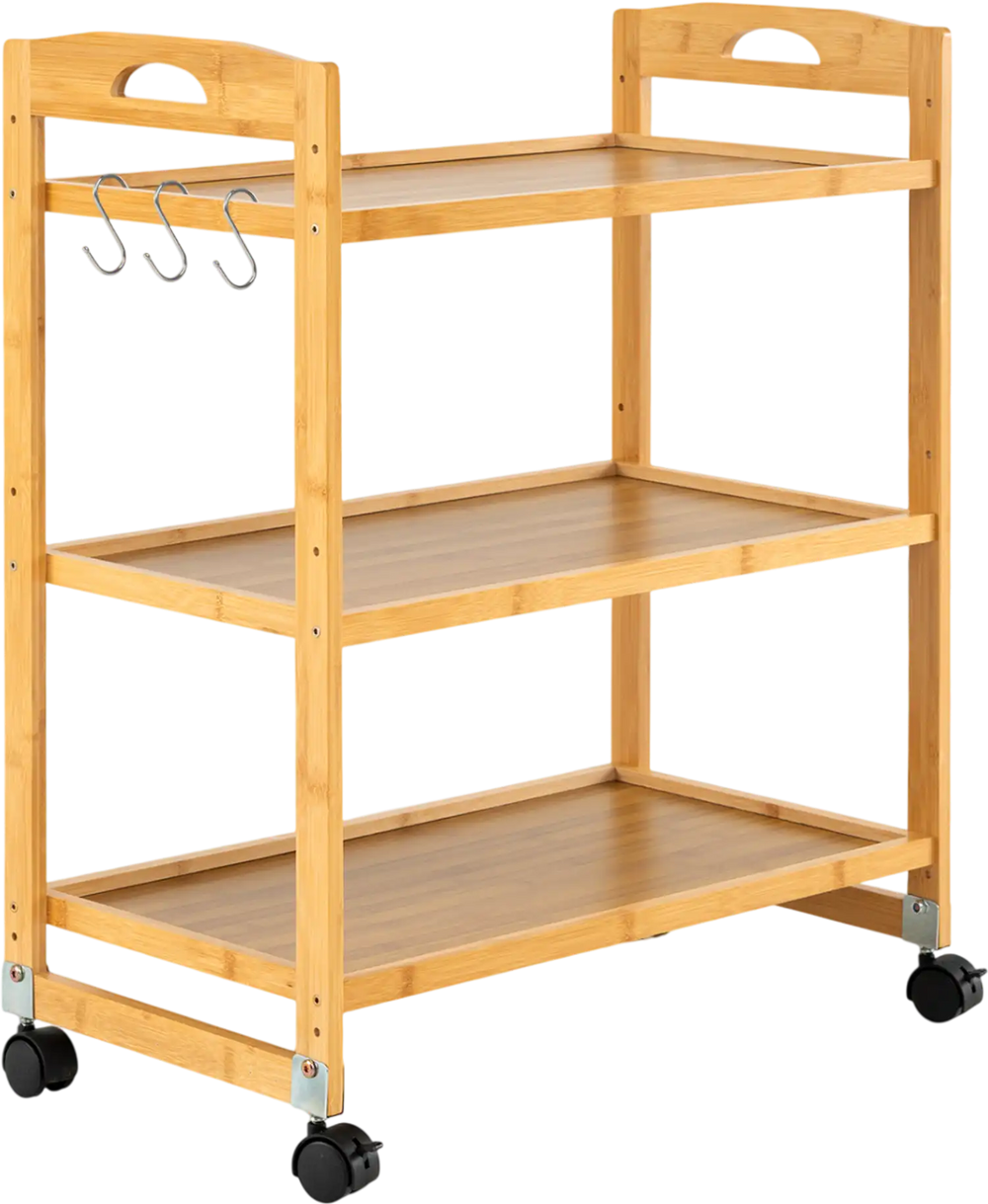 3-Tier Storage Rolling Cart Bamboo Utility Cart with 4 Universal Wheels - Gallery View 1 of 11