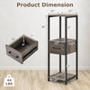3-tier tall metal plant stand with drawer, gray faux wood grain, perfect for balcony or office storage and display.