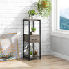 3-tier gray metal plant stand with drawer, featuring a robust design for corner display in office or balcony.