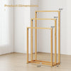 3-tier teak wood towel rack with 3 hanging crossbars, featuring a stable base and natural texture for effective drying.