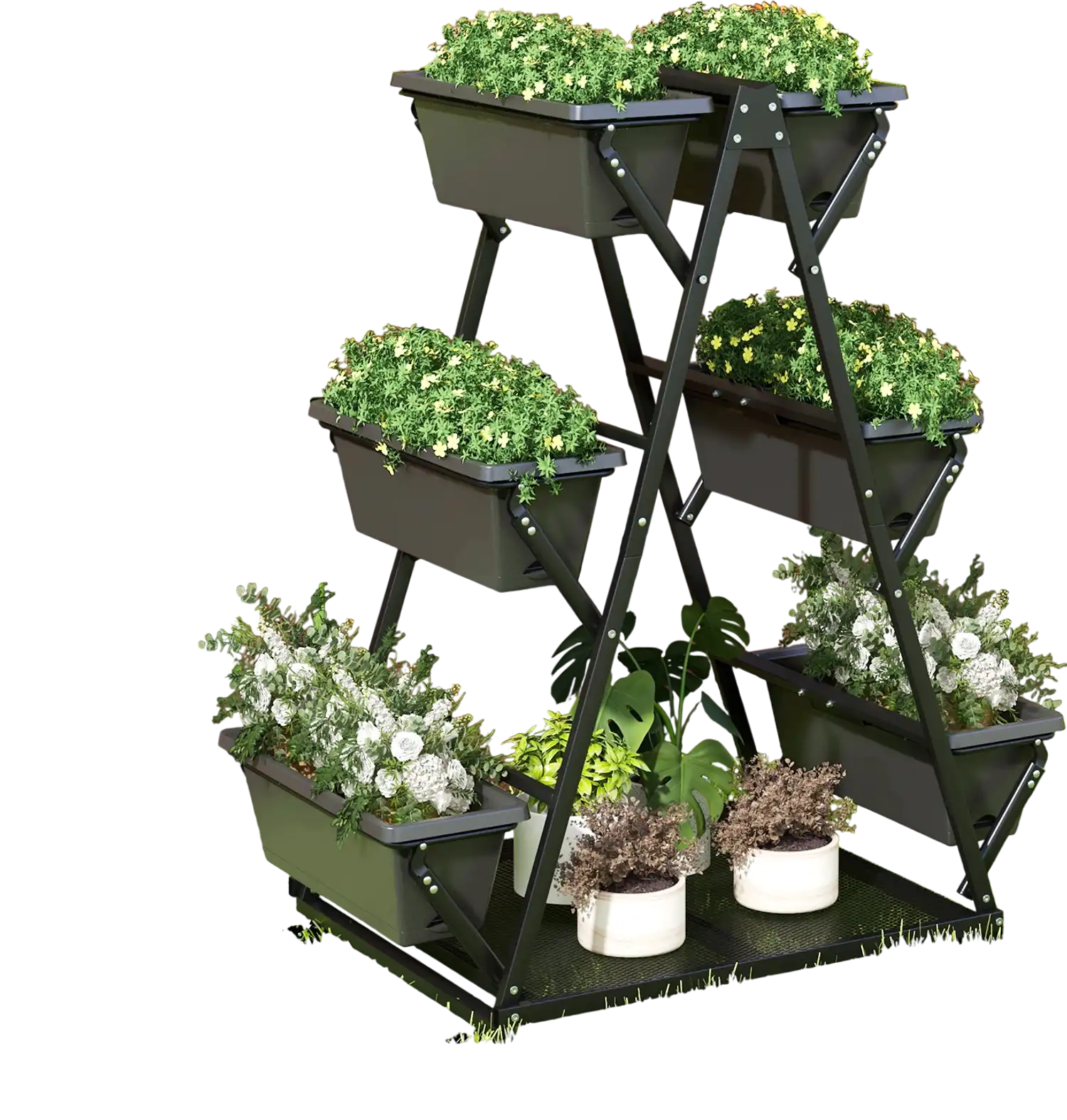 Costway 3-Tier Vertical Raised Garden Bed w/ 4 Wheels & 6 Container Boxes Black 28375649 New
