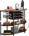 3-tier wine bar cabinet in brown with storage for 21 bottles, glass holders, and a built-in charging station.