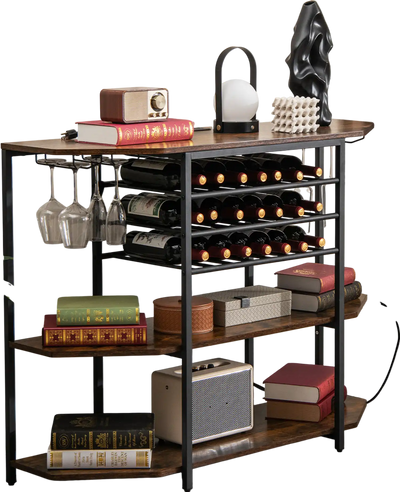 Costway 3-Tier Wine Bar Cabinet Storage Shelves Brown 95684271 New