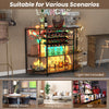 3-tier brown wine bar cabinet with storage shelves, holding 21 bottles and 8 glasses, ideal for dining or living room.