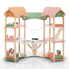 Colorful 3-tier wooden dollhouse with 32 accessories, featuring real-life scenes and sturdy pine wood for kids' safe.