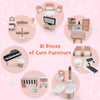 Colorful 31-piece wooden dollhouse furniture set for kids, featuring cute designs and safe, smooth edges for play.