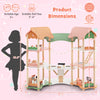 3-tier wooden dollhouse for kids with 32 accessories, featuring colorful scenes and sturdy pine wood for safe play.