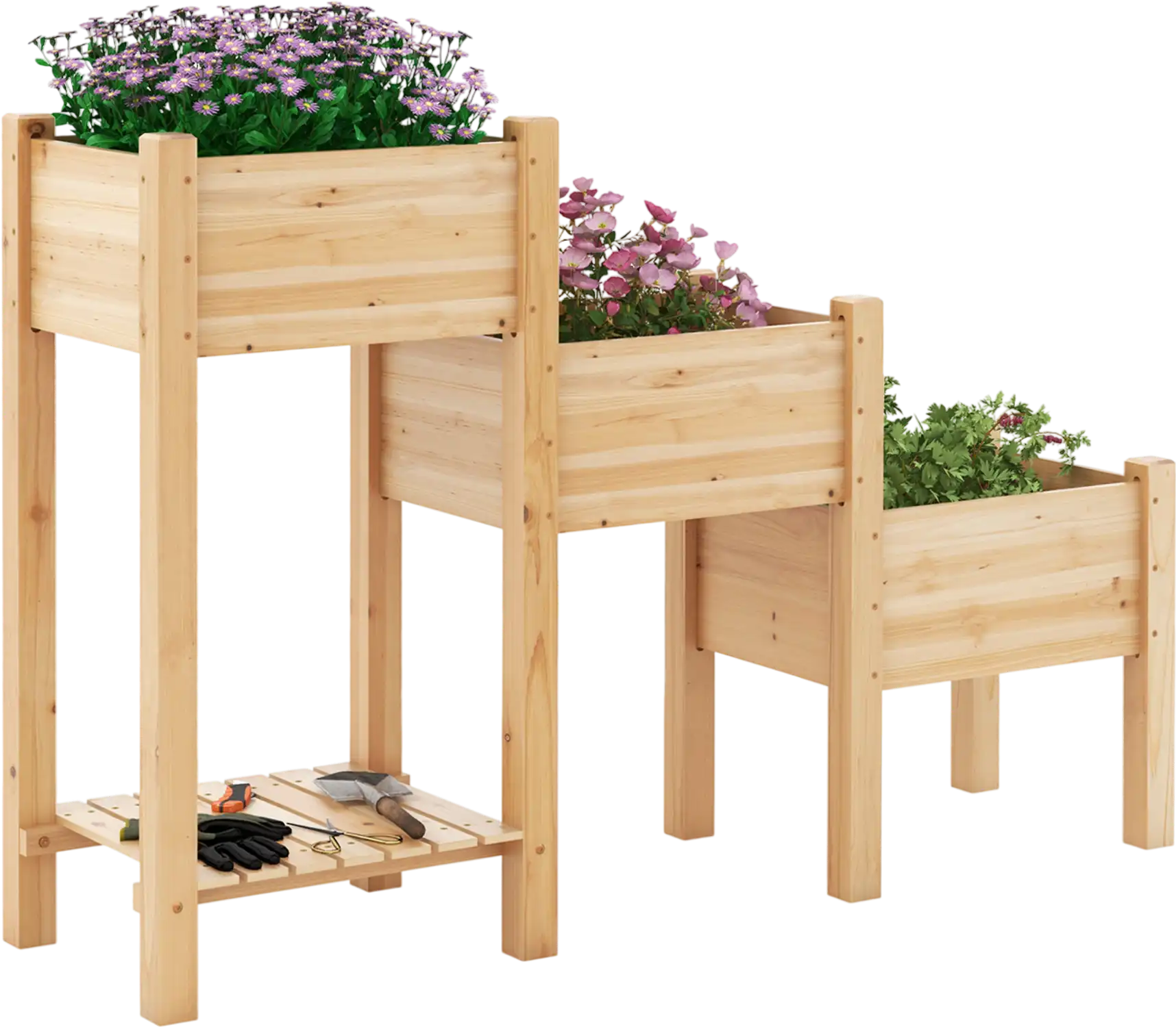 Costway 3-Tier Wooden Raised Garden Bed w/ Open Storage Shelf 58473621 New