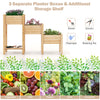 3-tier wooden raised garden bed with open storage shelf, made of natural fir wood, ideal for growing flowers, herbs.