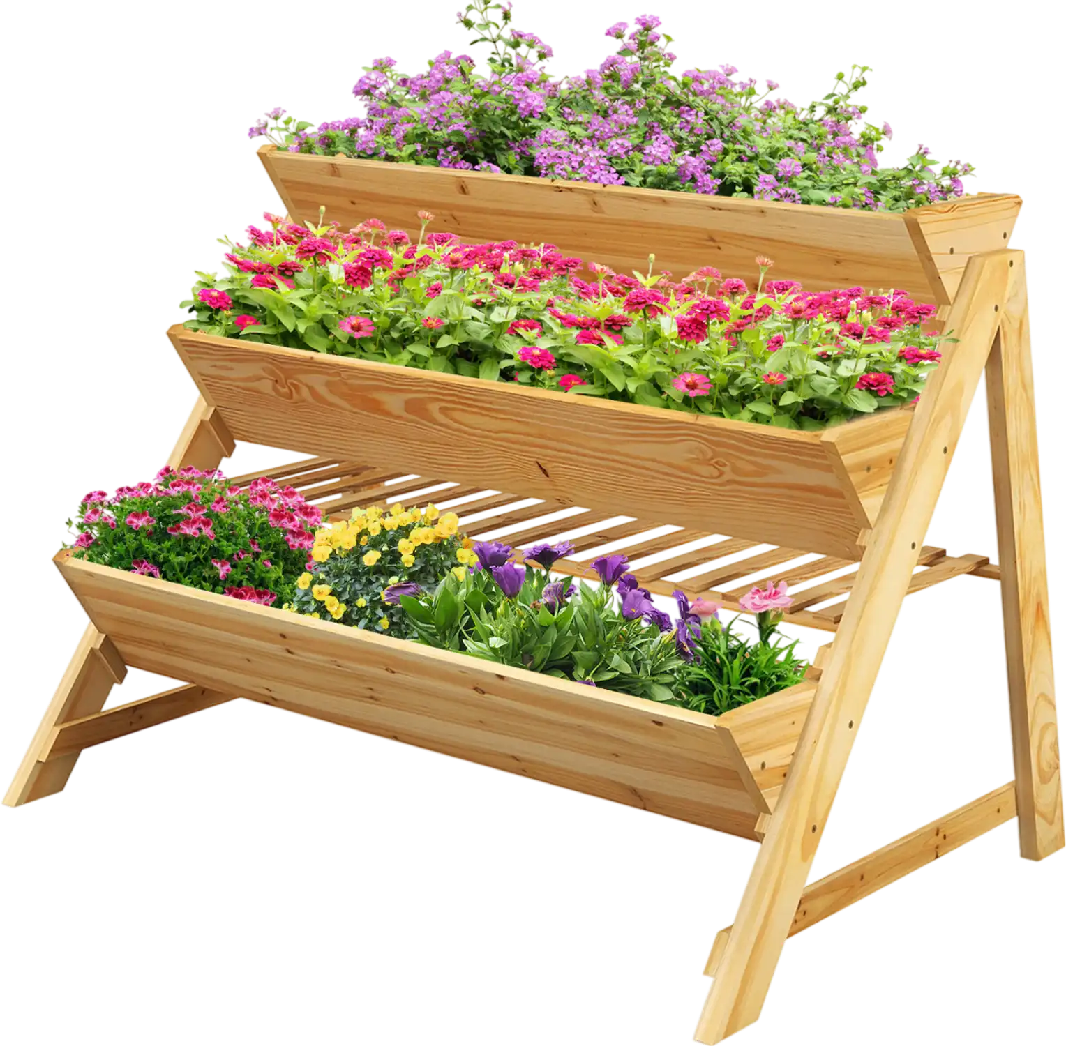 Costway 3 Tier Wooden Vertical Raised Garden Bed with Storage Shelf 59682037 New