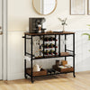 3 Tiers Bar Cart on Wheels with Glass Racks-Rustic Brown - Gallery View 1 of 10