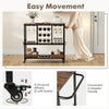Rustic brown 3-tier bar cart on wheels with glass racks, bottle holders, and convenient U-shaped handle for easy.