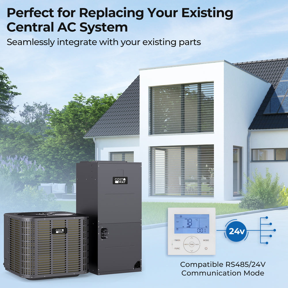 3 Ton 19 SEER2 High-Performance Heat Pump System with wall thermostat, ideal for replacing existing central AC systems.