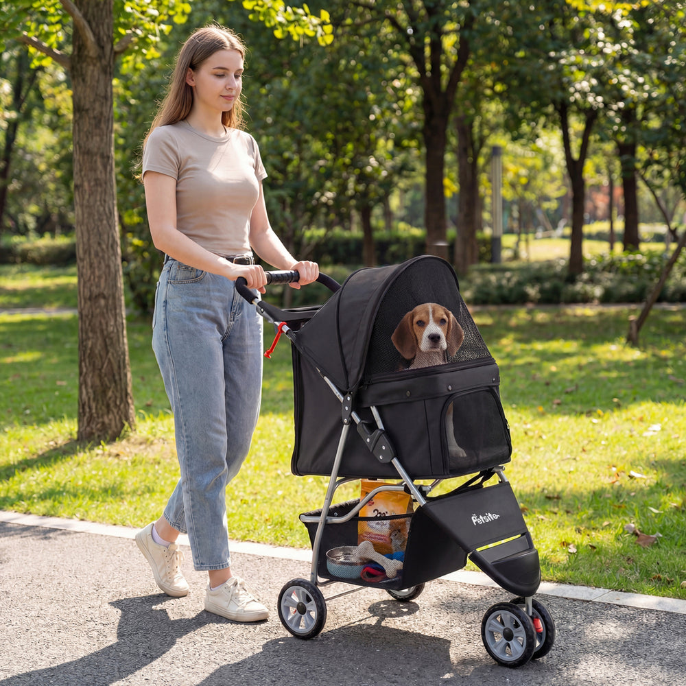 3 Wheel Pet Stroller for Small Dogs Cats up to 33 LBS-Black - Gallery View 1 of 14
