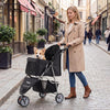 3 Wheel Pet Stroller in black for small dogs and cats, featuring a cozy interior and adjustable canopy for outdoor use.